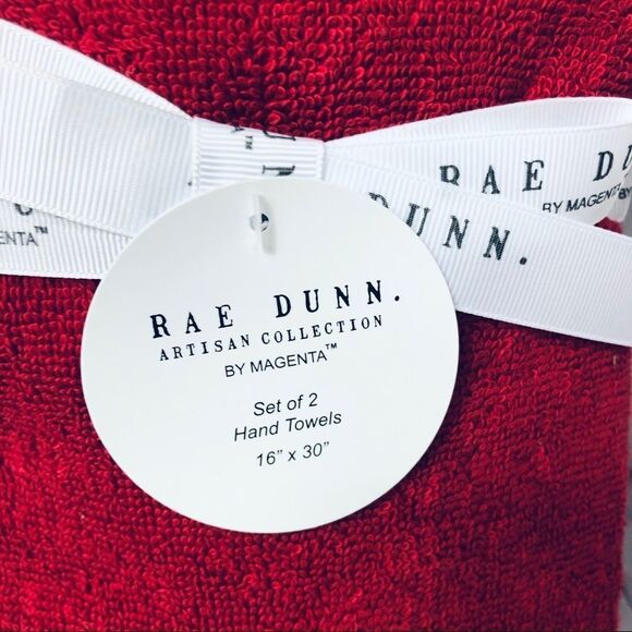 RAE Dunn BELIEVE Christmas Hand Towels Red/White Set of 2 - Picture 3 of 4